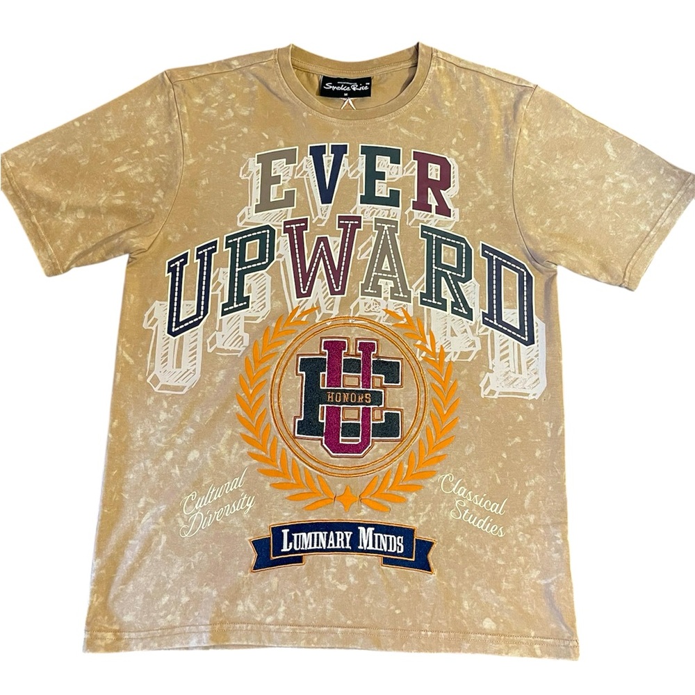 Tan Graphic T-Shirt with Bold Lettering